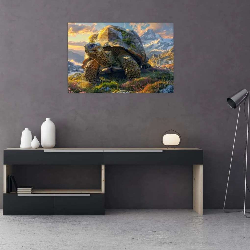 Tablou - Țestoasă și peisaj montan (90x60 cm)