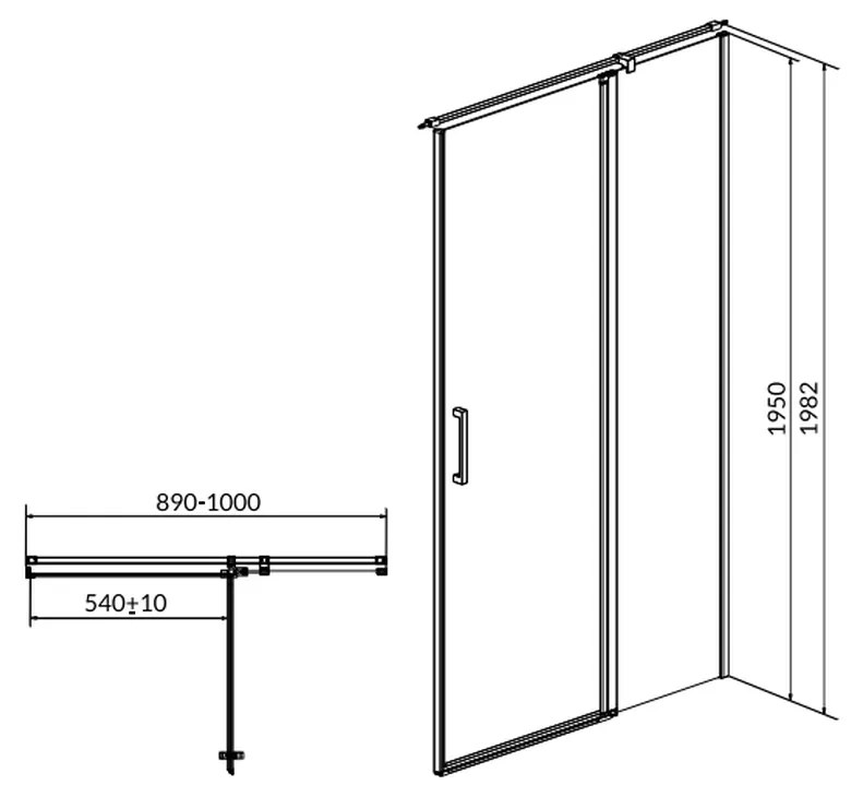 Usa sticla dus batanta 90x195 cm profil crom Cersanit Moduo, montare dreapta 900x1950 mm, Dreapta