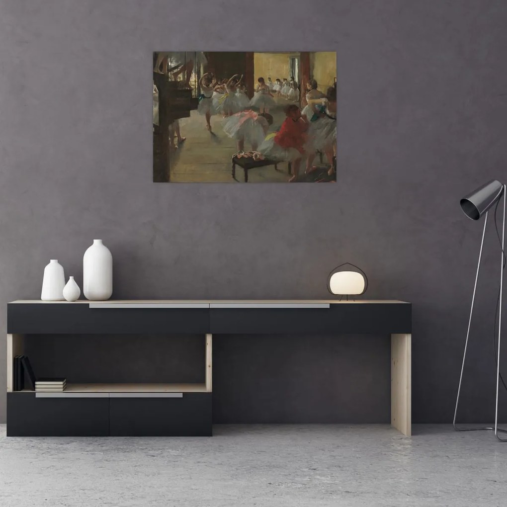 Tablou pe sticlă - Edgar Degas, The Dance Class, reproducere (70x50 cm)