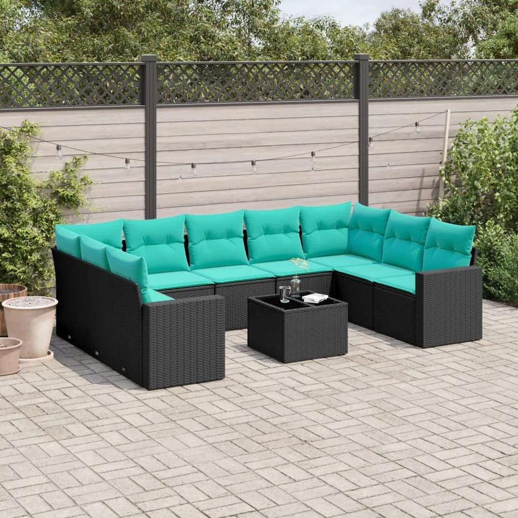 vidaXL Set canapele de grădină cu perne, 10 piese, negru, poliratan