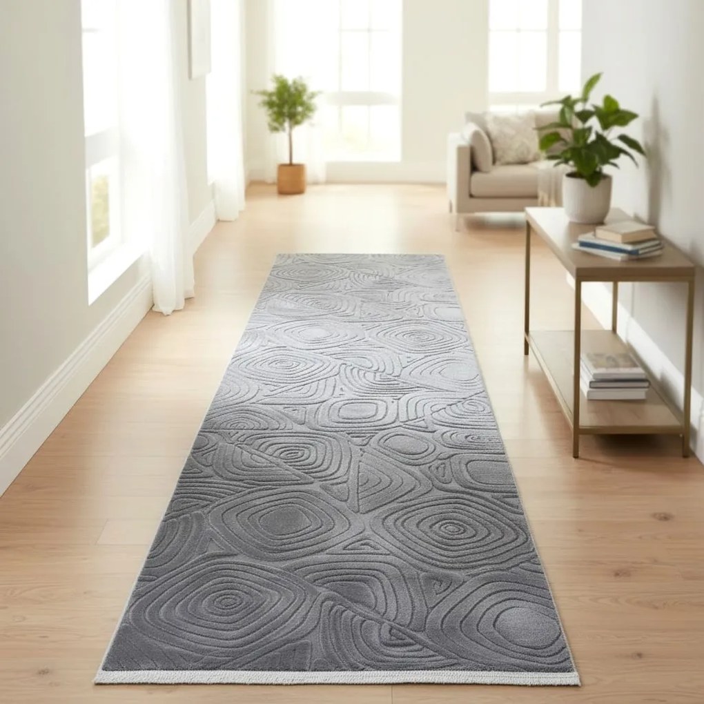 Traversa hol antiderapanta, 80x300 cm, soft 3D, model triunghi, gri