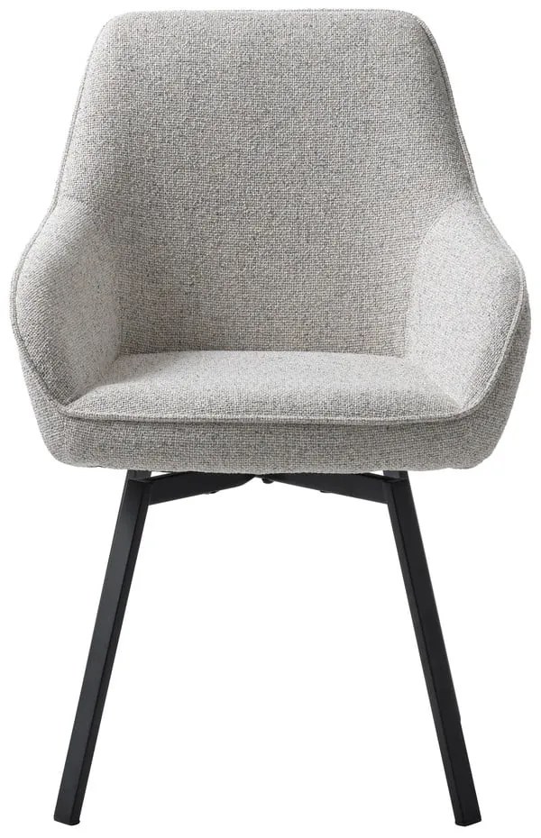 Scaun de sufragerie gri deschis cu cotiere tapițat Alma – Unique Furniture