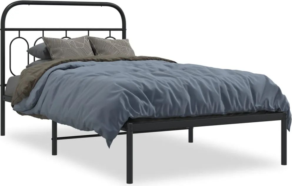 vidaXL Cadru de pat metalic cu tăblie, negru, 100x190 cm