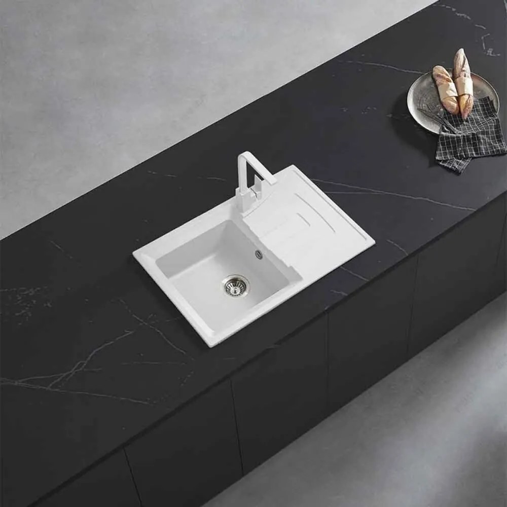 Chiuveta compozit Inter Ceramic finisaj alb 78x50 cm cu picurator