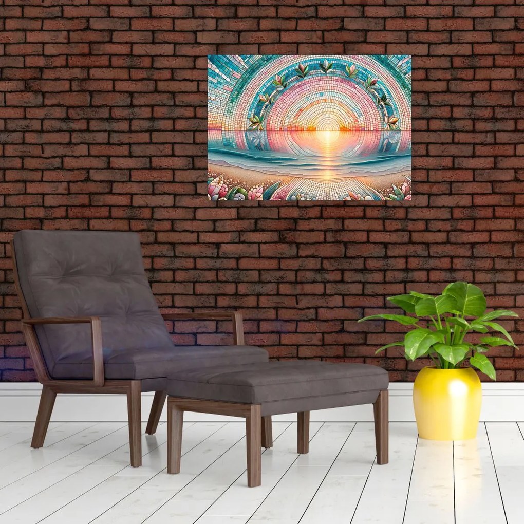 Tablou pe sticlă – Mozaic al soarelui la apus (70x50 cm)