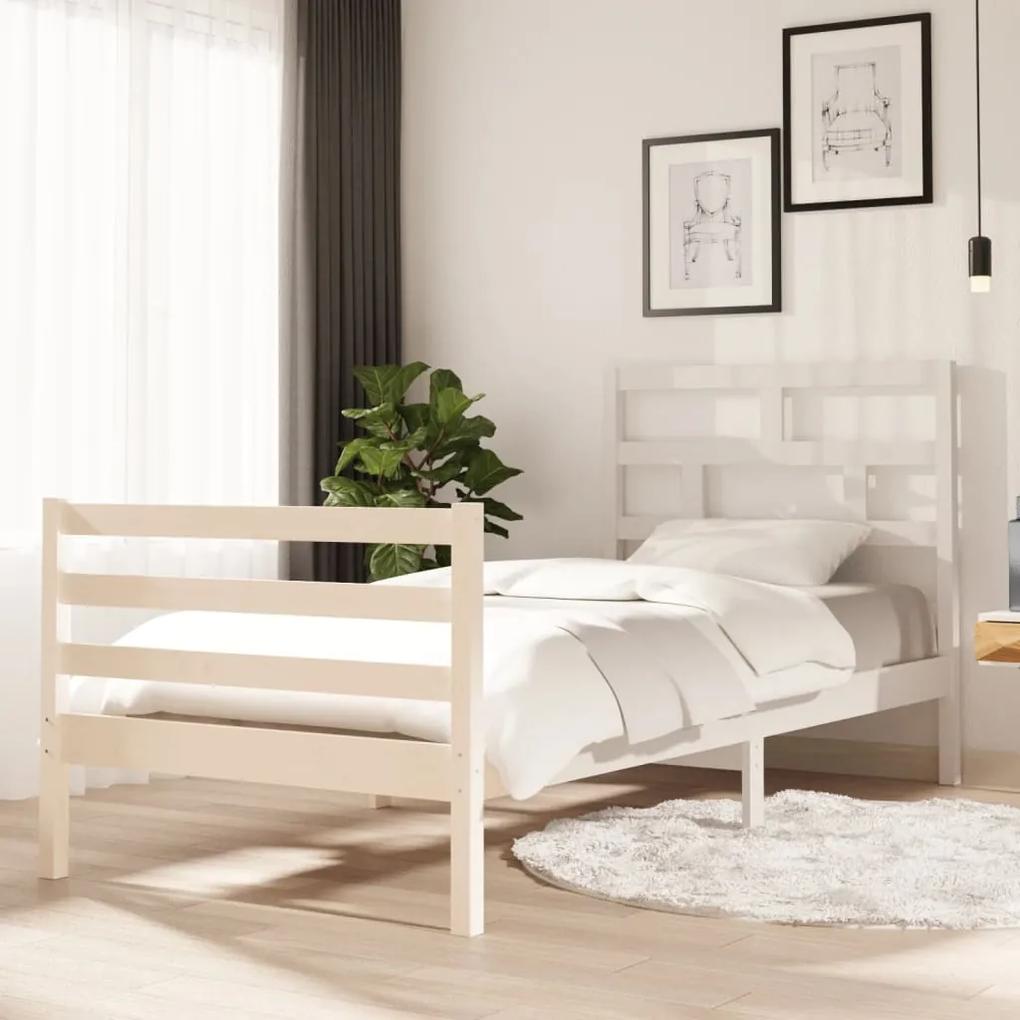 Cadru de pat ,alb, 90x200 cm, lemn masiv de pin Alb, 90 x 200 cm