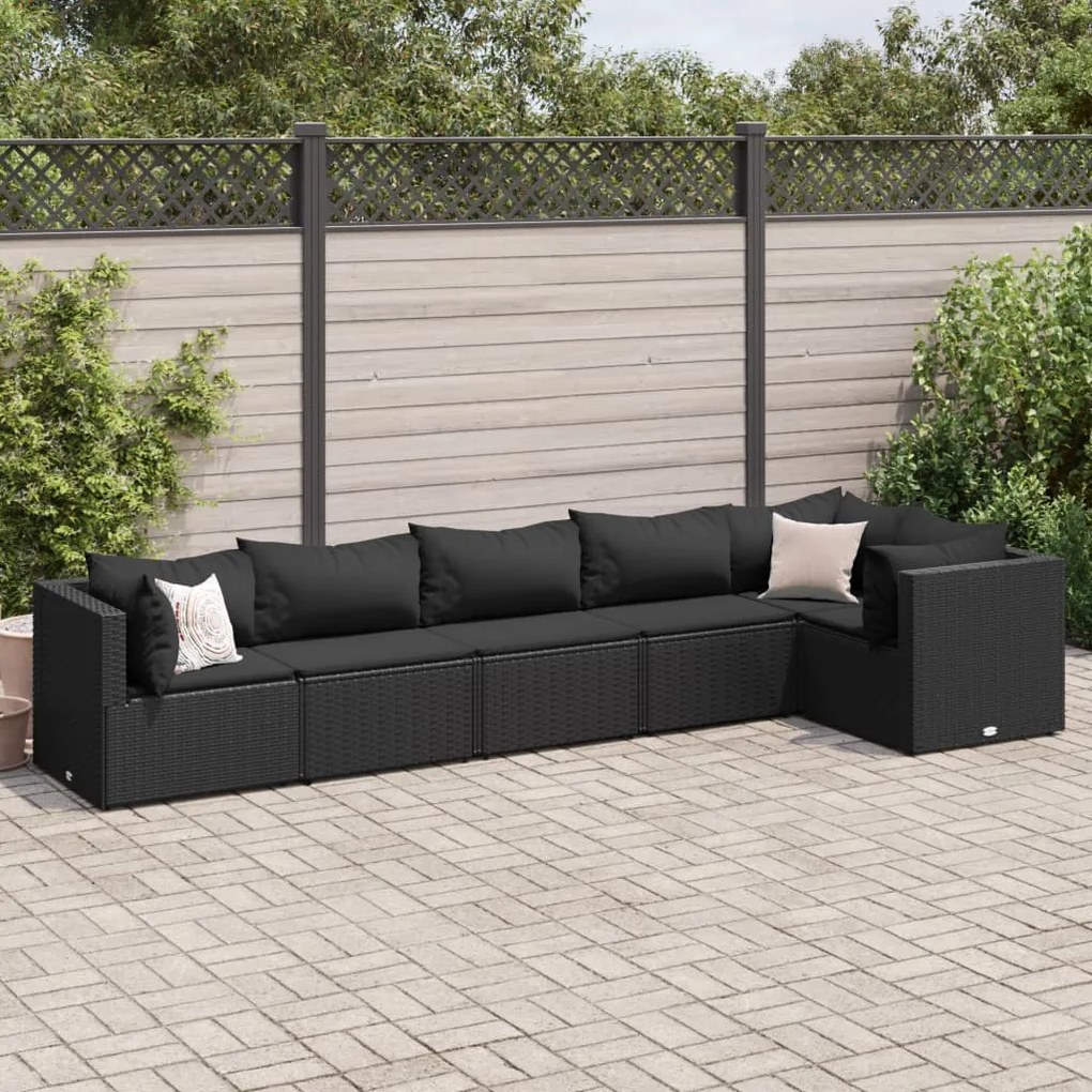 3308107 vidaXL Set mobilier de grădină cu perne, 6 piese, negru, poliratan