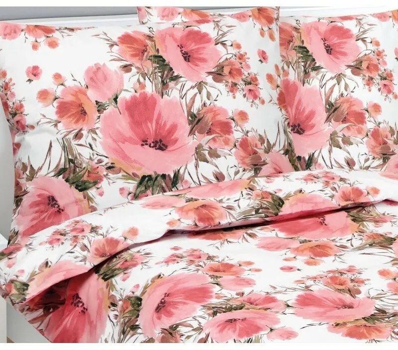 Lenjerie de pat din bumbac Bellatex Hibiscus roz, 140 x 200 cm, 70 x 90 cm