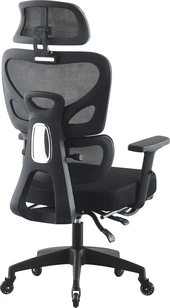 RESIGILAT- Scaun ergonomic, cotiere 3D, suport lombar adaptiv, spătar reglabil pe inaltime, tetiera 3D, suport pentru picioare, pivotant, Mesh, Negru
