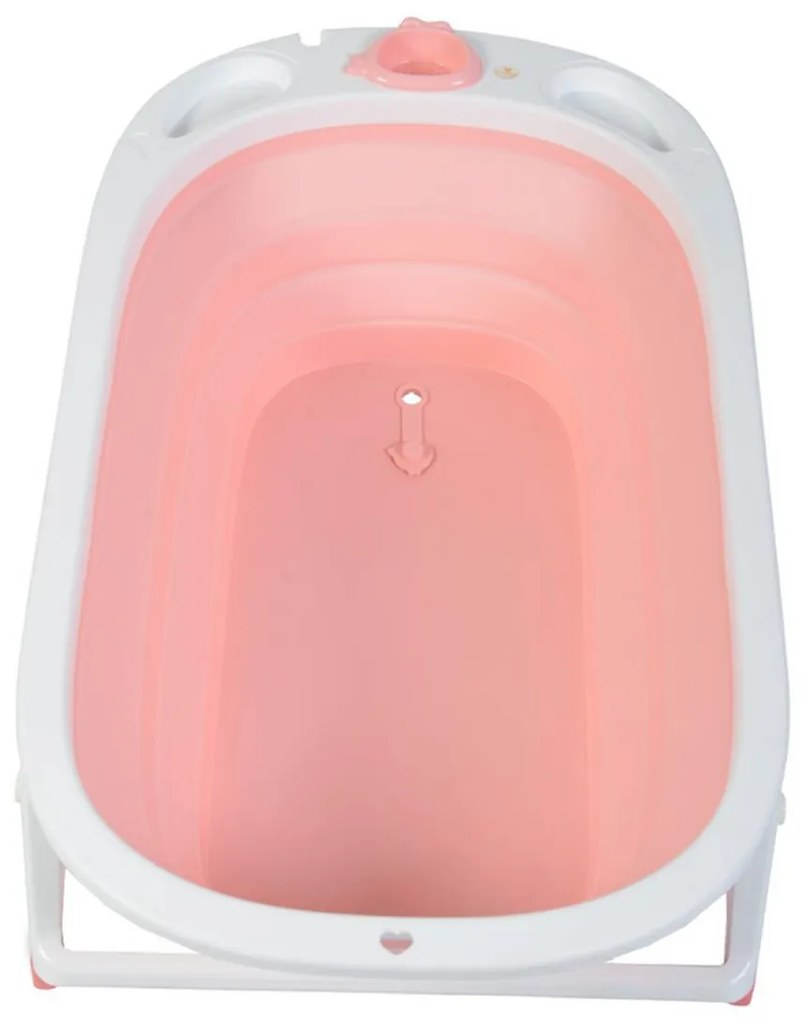 Cadita pliabila cu stender pentru bebelusi si copii NOVOKIDS™ Folding Bath Tub, baita bebe, ergonomica, 81x45x22 cm, supapa scurgere, Roz