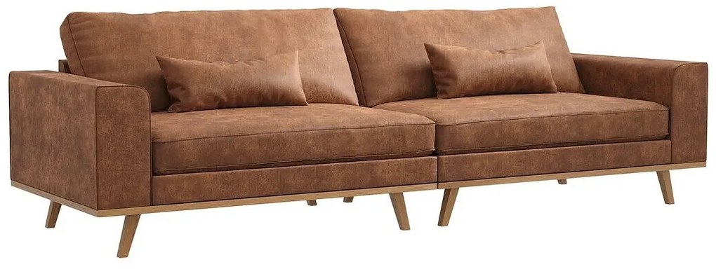 Canapea Seattle K123Numărul de locuri: 4, Maro, 280x90x85cm, Piele eco, Picioare: Lemn, Lemn: Pin