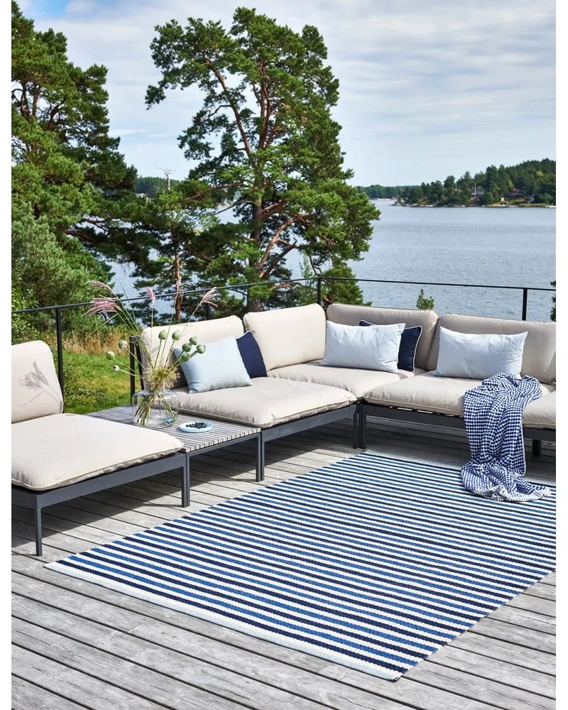 Covor pentru exterior și interior albastru/crem 70x120 cm Teo Denim – Pappelina