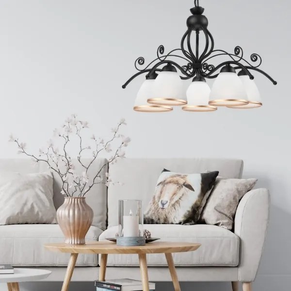 Candelabru RETRO II pe lanț, 5xE27/60W/230V, negru mat