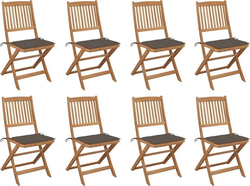 vidaXL Scaune pliabile de exterior cu perne, 8 buc., lemn masiv acacia