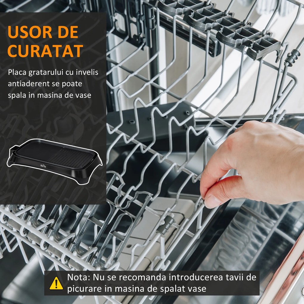 Gratar electric HOMCOM antiaderent,1600W | Aosom Romania