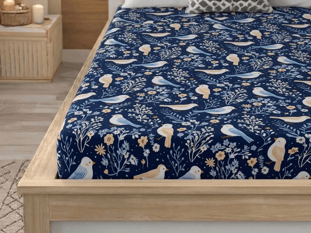 Cearsaf din microfibra DENIM BIRDS albastru 180x200 cm