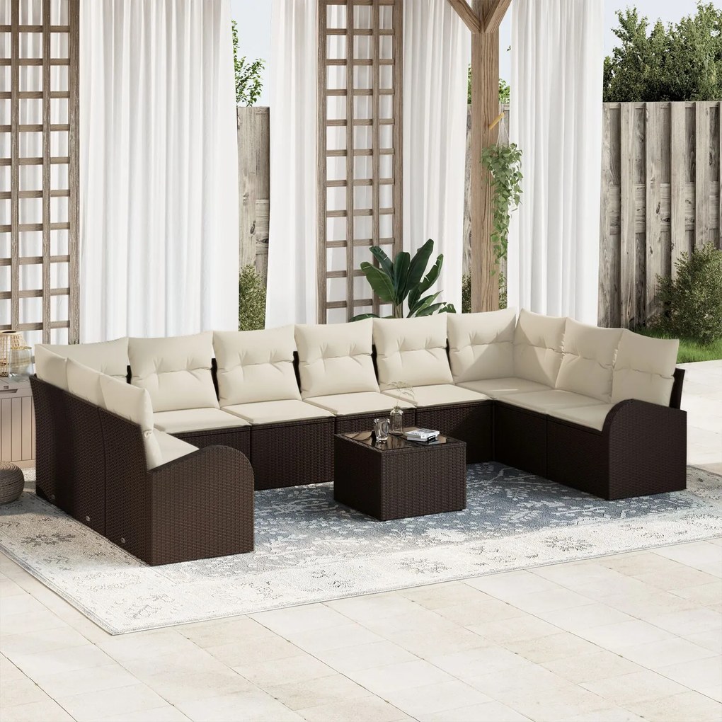vidaXL Set de canapele pentru grădină 11 pcs Maro Rattan poli