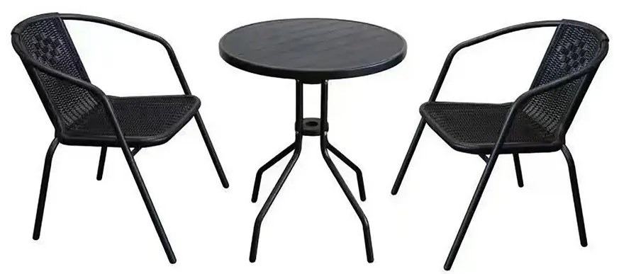 Set mobilier de grădină masă + 2 scaune, negru