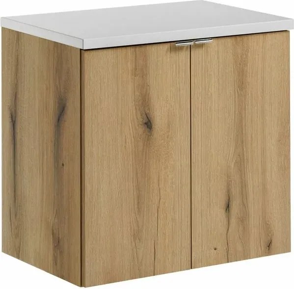 Set dulap baza suspendat 60 cm cu blat Comad Nova alb mat si stejar Coast Evoke