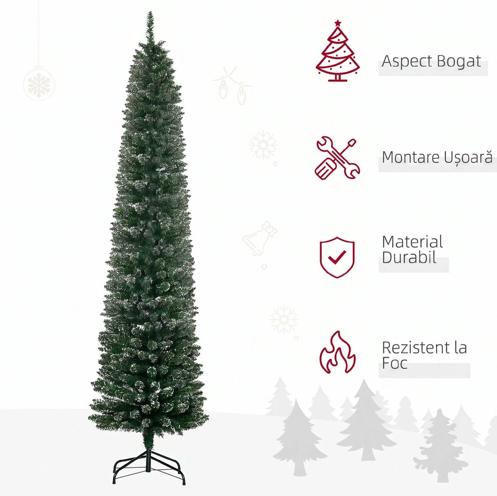 HOMCOM Brad de Crăciun Slim cu 624 Ramuri, Bază Pliabilă, Plastic și Metal, 56x56x225 cm, Verde | Aosom Romania
