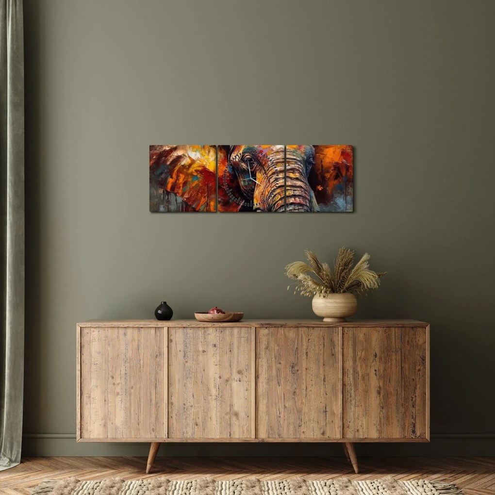 Tablou - Pictura unui elefant (cu ceas) (90x30 cm)