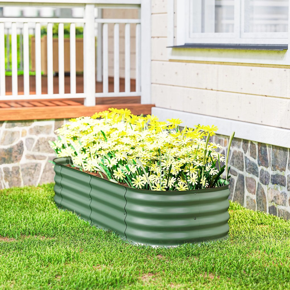Outsunny Paturi Inaltate Galvanizate pentru Gradina, Cutie Inaltata din Metal cu Margine de Siguranta, pentru Cultivarea Florilor, Ierburilor, Verde