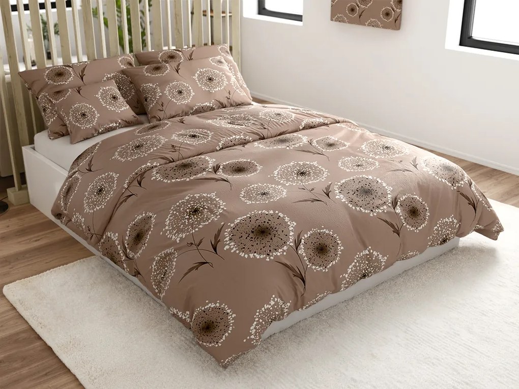 Set 2 buc lenjerie cocolino PAMPELINO maro deschis + cearsaf Cocolino microplus cu elastic SOFT 180x200 cm alb, pat dublu