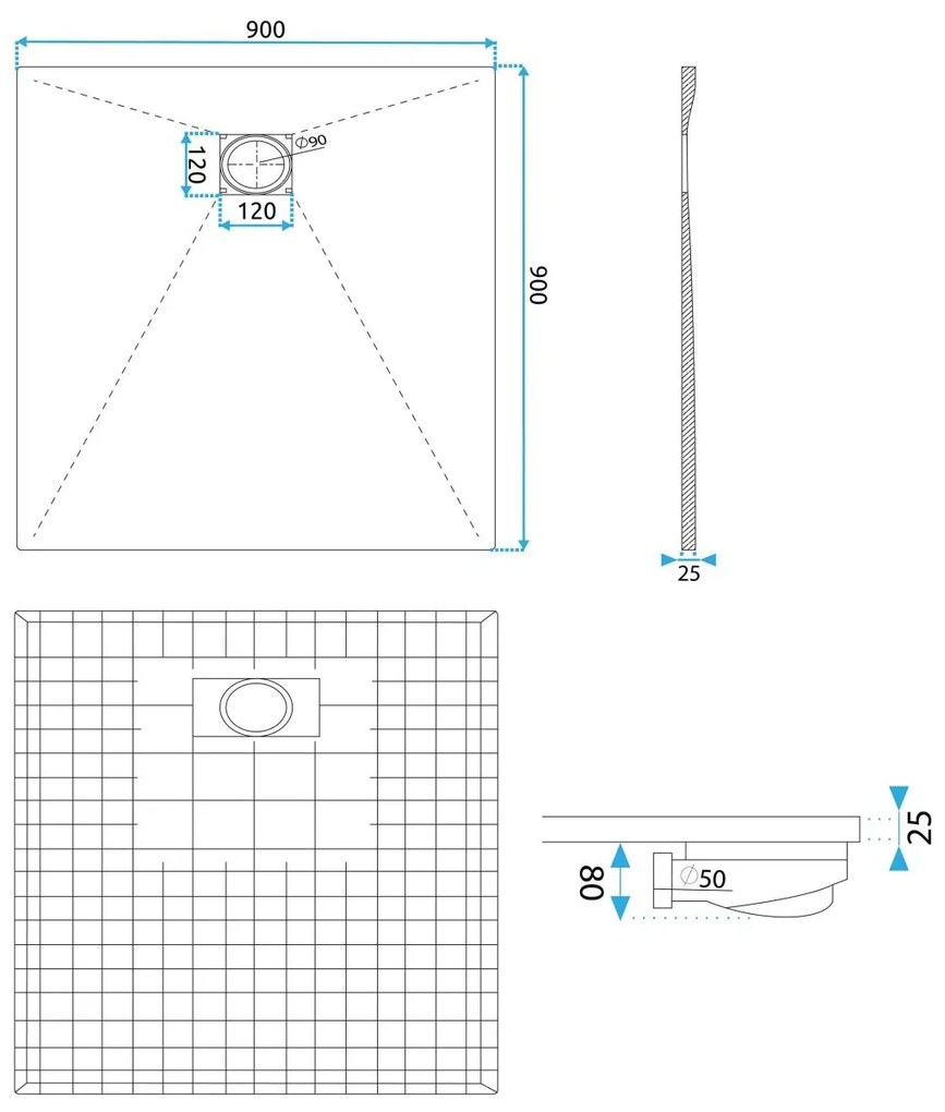 Rea Magnum cadita de dus patrata x90 cm alb REA-K7005