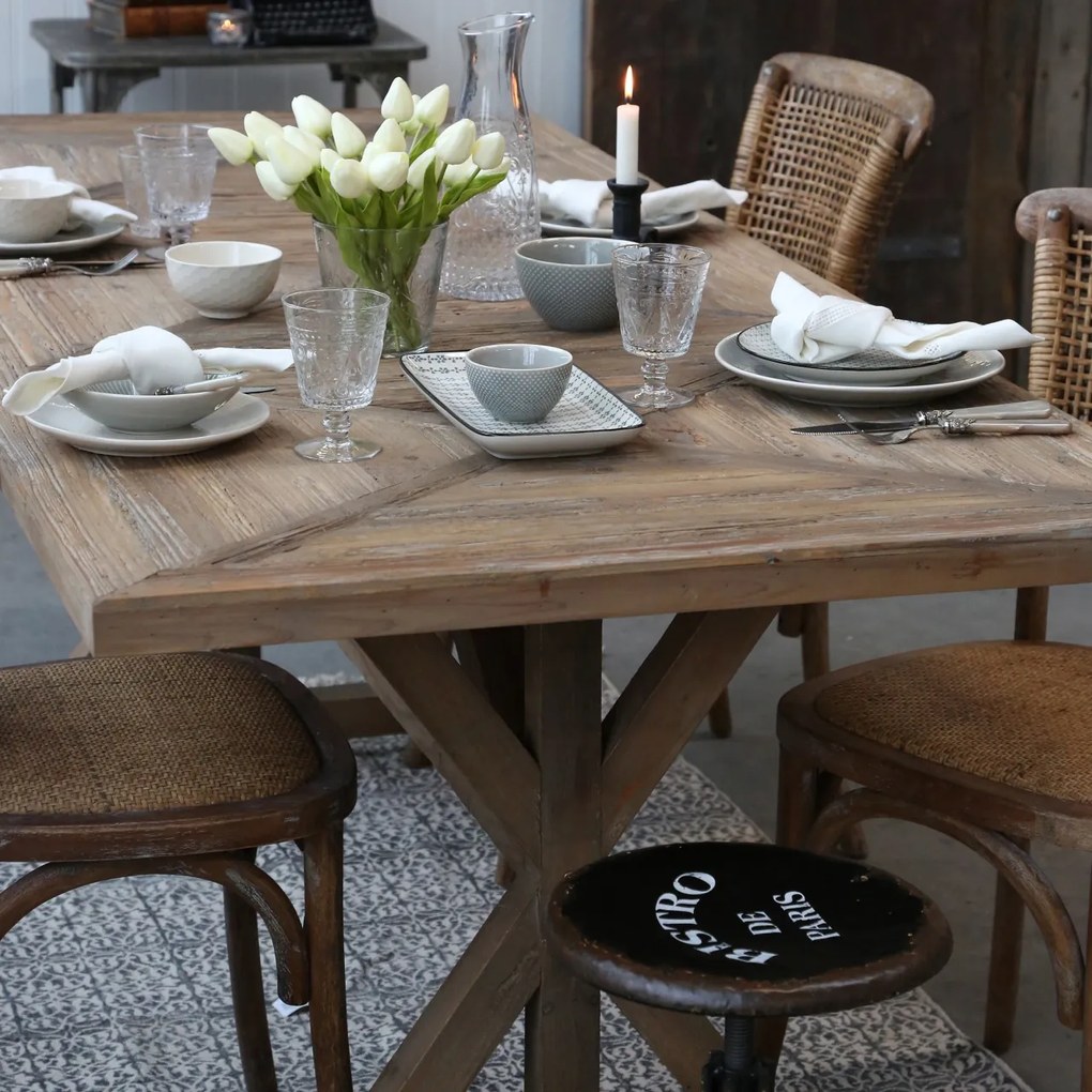 Masa dining, din lemn reciclat, design unic, cu aspect rustic, Old French