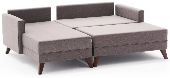 Coltar Modular pe Stanga cu Taburet, Cadru Lemn de Brad, Bella Mini, Gri
