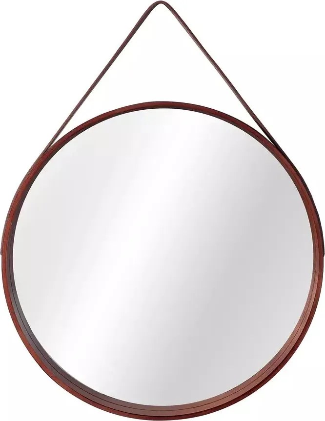 Oglinda rotunda Rea Loft NBKL-18013 rama din lemn cu curea maro 59 cm