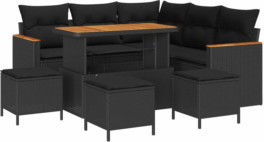 vidaXL Set de canapele pentru grădină cu pernă Negru Rattan poli