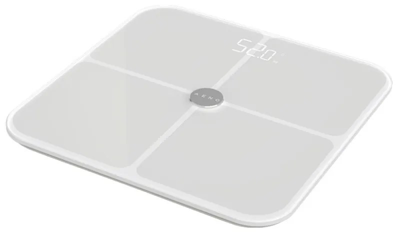Cantar inteligent AENO ABS0001S, Pana la 180 kg, 11 profiluri, 15 indicatori, IMC, LED, Sticla ITO, Alb