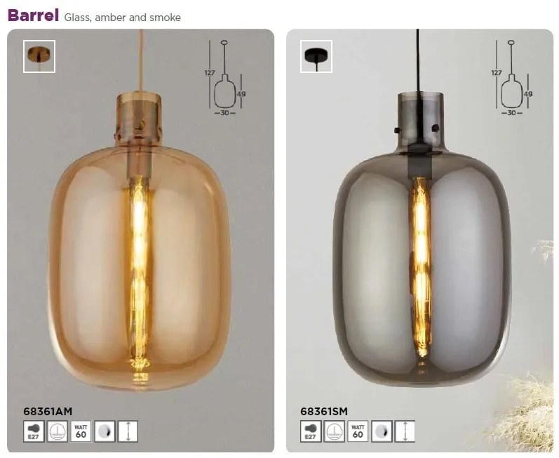 Lustra, Pendul design modern minimalist Barrel chihlimbar