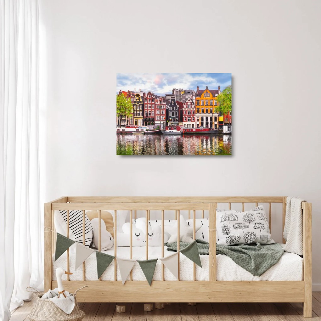 Tablou pe sticlă - Amsterdam, case de dans (70x50 cm)
