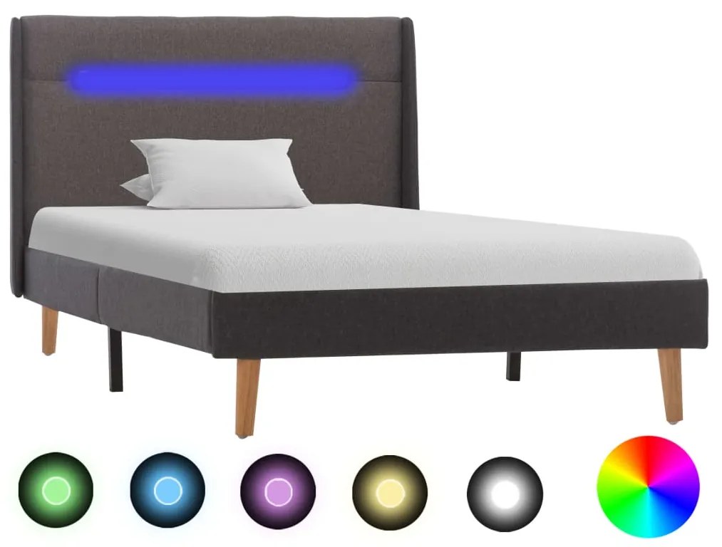 286709 vidaXL Cadru de pat cu LED, gri, 90 x 200 cm, material textil