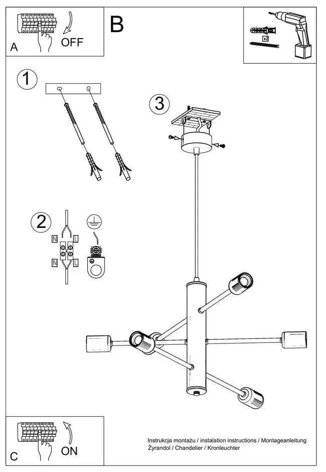 Lustră Sollux Donato 6, negru