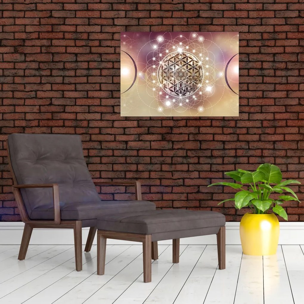 Tablou pe sticlă - Mandala cu elemente (70x50 cm)