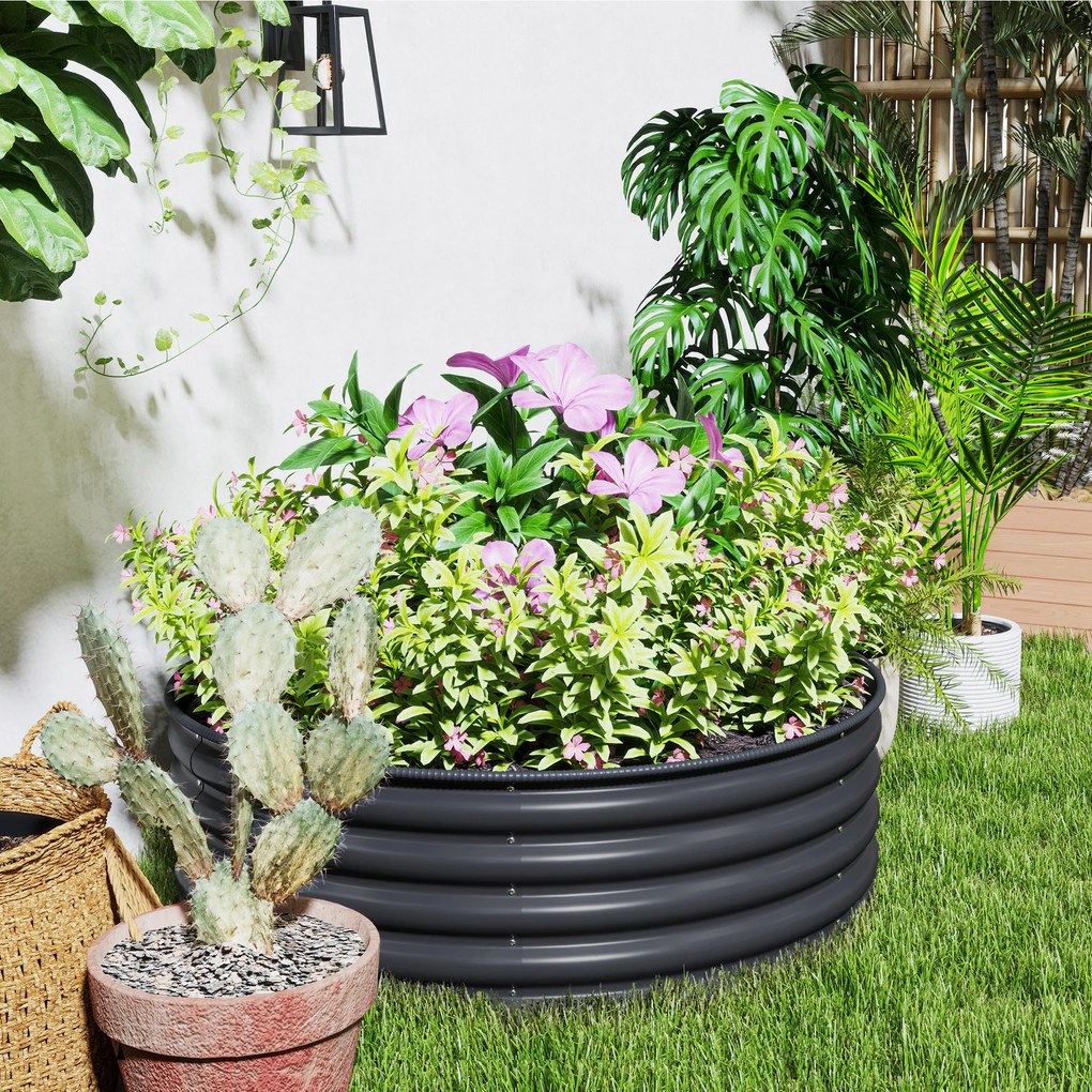 Outsunny Pat de flori, ghiveci de plante din oțel galvanizat cu margini de siguranță, cutie de plante cu bază deschisă, 120 x 120 x 43 cm, Gri Închis | Aosom Romania