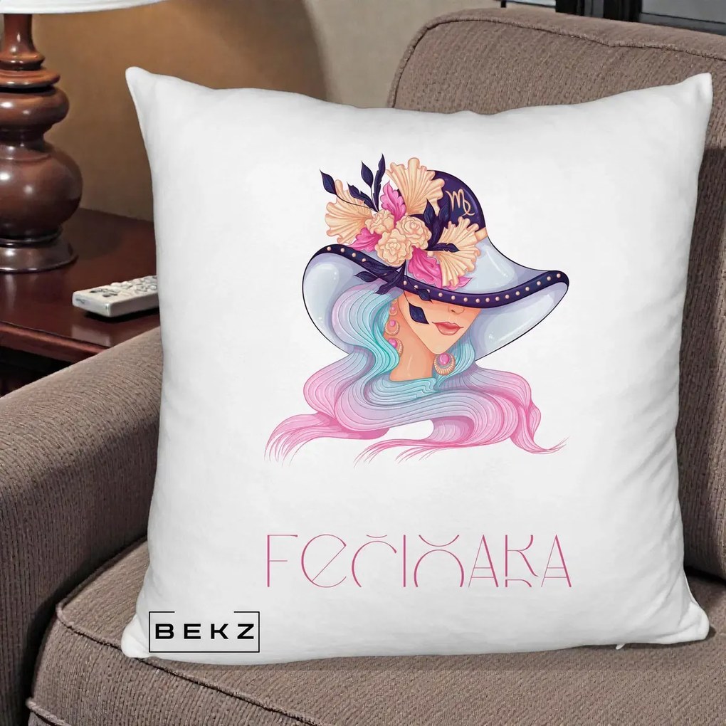 Perna Personalizata Zodie Fecioara, 40x40 cm, Alb Pufos, Husa Detasabila, Perna Inclusa, BEKZ®