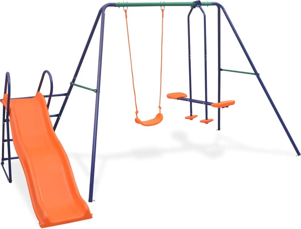 vidaXL Set de leagăne cu tobogan și 3 locuri, portocaliu