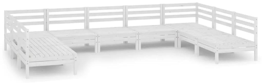 3083415 vidaXL Set mobilier de grădină, 9 piese, alb, lemn masiv pin