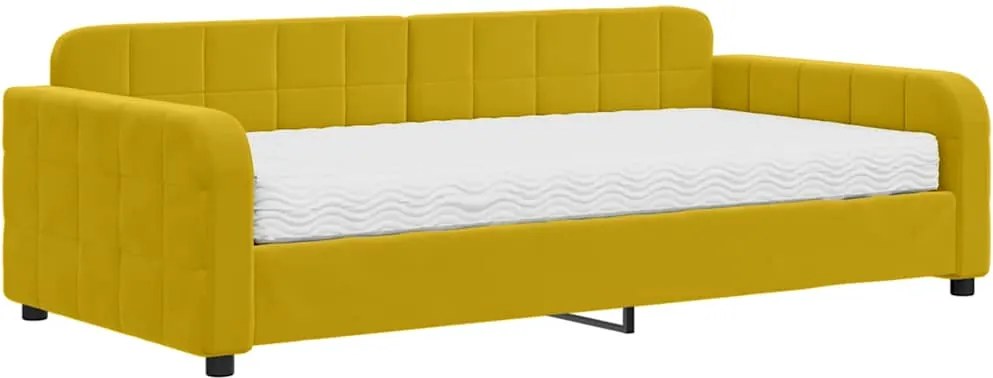 vidaXL Pat de zi cu saltea, galben, 100x200 cm, catifea