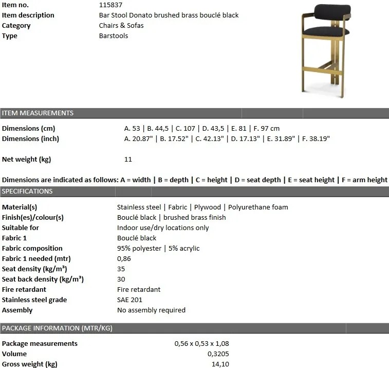 Scaun bar design LUX Donato, boucle negru 115837 HZ