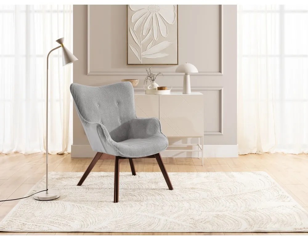 Fotoliu gri cu tapițerie din catifea reiată Niko – Ropez