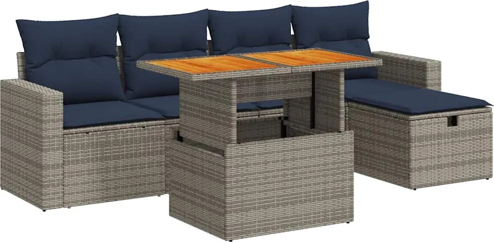vidaXL Set mobilier grădină cu perne 6 piese gri poliratan/lemn acacia