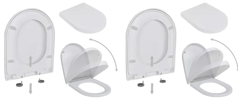 vidaXL Capace WC cu închidere silențioasă, 2 buc., alb, plastic
