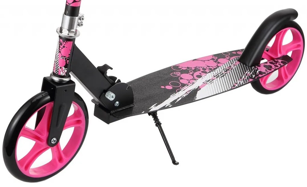 Trotineta copii si adolescenti NOVOKIDS™ Storm Camo PRO, Maxim 100 kg, Functie Super Brake, Maner reglabil pe inaltime, Diametru roata 200 mm, Roz