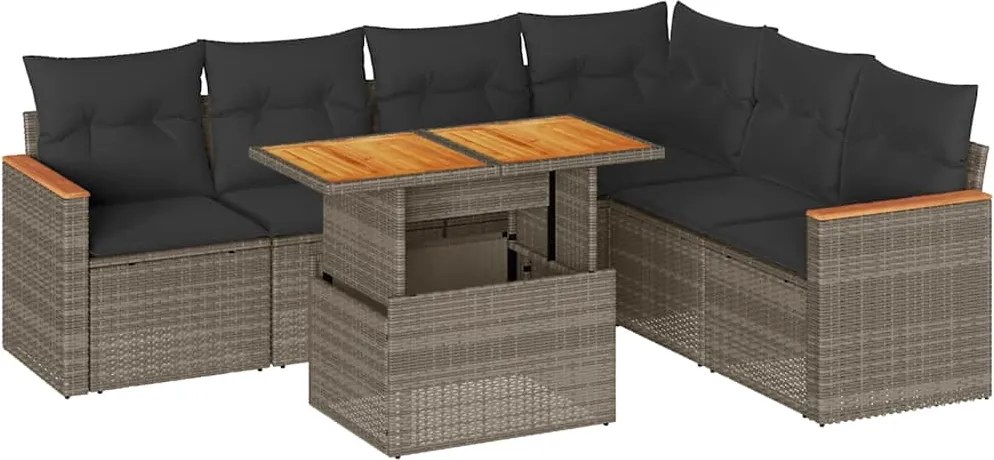 vidaXL Set canapele grădină cu perne 7 piese gri poliratan/lemn acacia