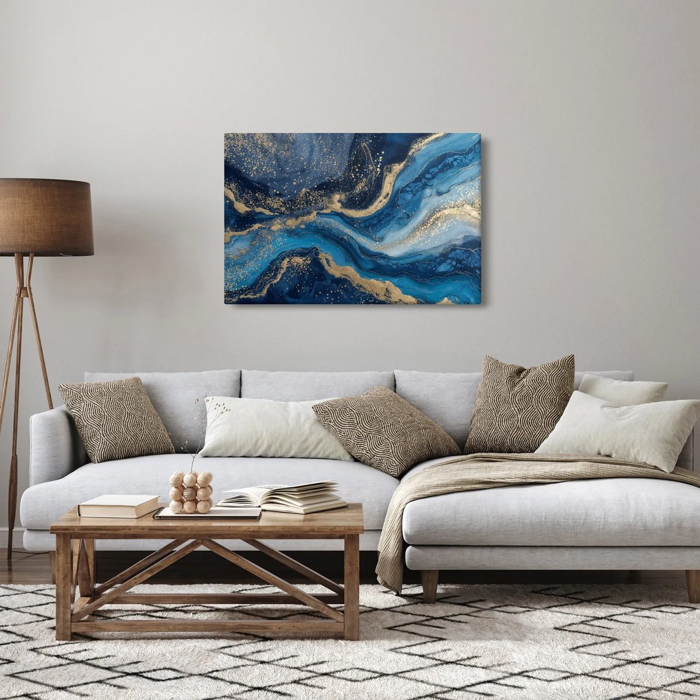 Tablou - Marmură abstractă albastru-aurie (90x60 cm)